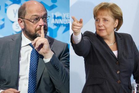 Die Kanzlerkandidaten von Rot und Schwarz: Martin Schulz (SPD) und Angela Merkel (CDU)