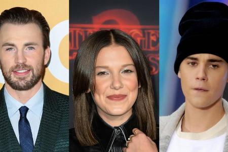 Chris Evans (v.l.), Millie Bobby Brown und Justin Bieber sind nur drei Stars, die sich für Keaton Jones einsetzen Chris Evans (v.l.), Millie Bobby Brown und Justin Bieber sind nur drei Stars, die sich für Keaton Jones einsetzen