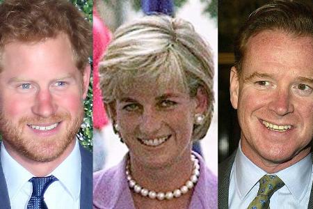 Immer wieder wird über die Ähnlichkeit von Dianas Ex-Freund James Hewitt (r.) und ihrem Sohn Prinz Harry (l.) spekuliert