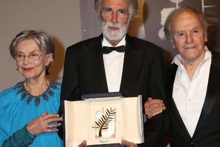 Schauspielerin Emmanuelle Riva (l.) ist tot - hier bei einem Pressetermin zu ihrem letzten großen Erfolg 