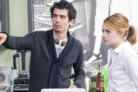 Damien Chazelle und Emma Stone bei den Dreharbeiten