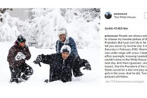 Barack Obama und seine Töchter: Eine Präsidentenfamilie im Schnee