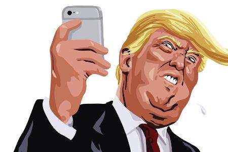 Diese Karikatur zeigt Donald Trumps Vorliebe für Twitter
