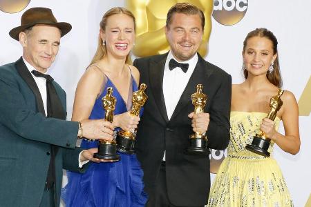 Die Darstellerpreise 2016 gingen an Mark Rylance (v.l.), Brie Larson, Leonardo DiCaprio und Alicia Vikander