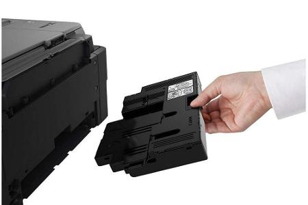 Wartungsfreundlich: Der Resttintenbehälter des Canon Pixma G3560 lässt sich vom Anwender selbst austauschen.