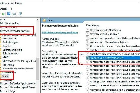 In Windows 10 Professional lassen sich per Gruppenrichtlinien von Microsoft Defender auch Dateien auf Netzlaufwerken scannen...