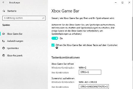 Für die Aktionen der Xbox Game Bar lassen sich eigene Tastenkombinationen definieren.