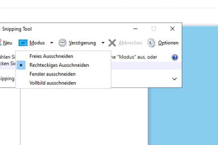 Snipping Tool: Auswahlmenü