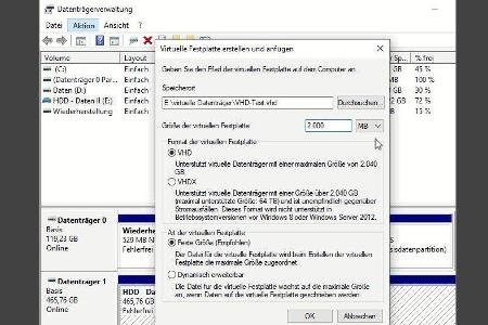Eine virtuelle Festplatte lässt sich in Windows in kurzer Zeit erstellen, der neue Datenträger ist danach inklusive Laufwerk...