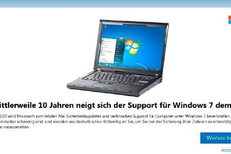 Microsoft blendet unter Windows 7 bereits seit einiger Zeit Meldungen ein, die auf das Supportende am 14. Januar 2020 hinwei...