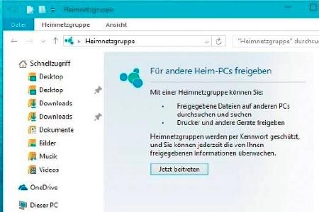 Das Beitreten einer Heimnetzgruppe ist dank Assistent sehr einfach.