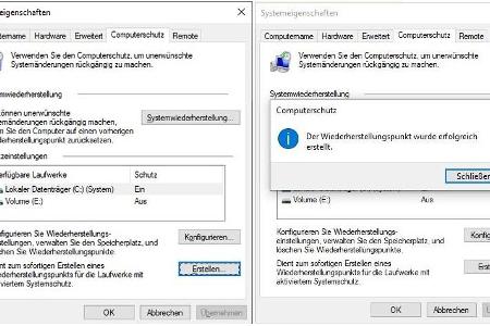 Vor dem Update auf Windows 10 Version 2004 unbedingt einen aktuellen Wiederherstellungspunkt setzen.