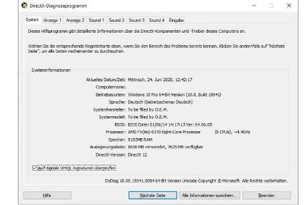 Das DirectX-Diagnoseprogramm meldet nach dem Update auf Windows 10 Version 2004 nur 