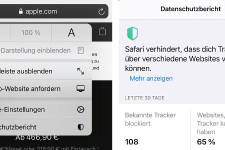 Safari listet auf, welche Tracker blockiert werden.