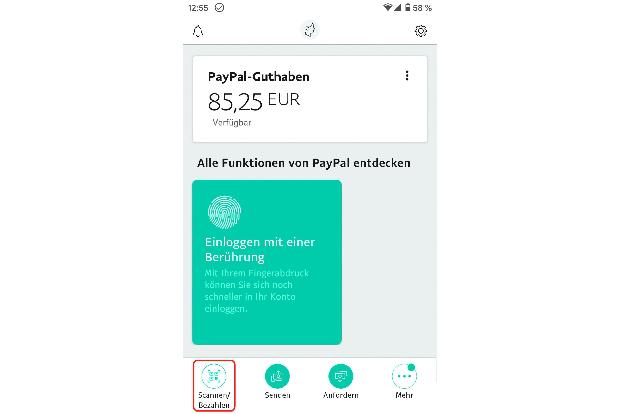 Über „Scannen/Bezahlen“ kann man mit der Paypal-App direkt per Handy bezahlen.