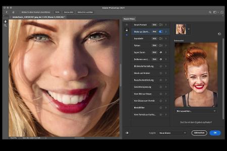 Weitere Werkzeuge für die Porträtbearbeitung befinden sich ebenso noch in der Beta-Phase. So kann das Werkzeug Make-up übert...