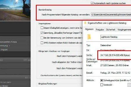 In den meisten Fotoverwaltungsprogrammen, hier ist es Lightroom, lässt sich der Speicherort des Fotokatalogs festlegen.