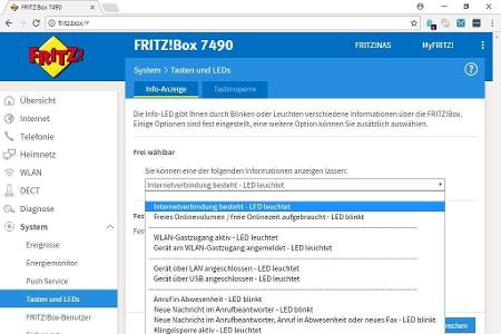 Über „System -> Tasten und LEDs -> Info-Anzeige“ lassen sich der LED Statusanzeigen zuordnen.