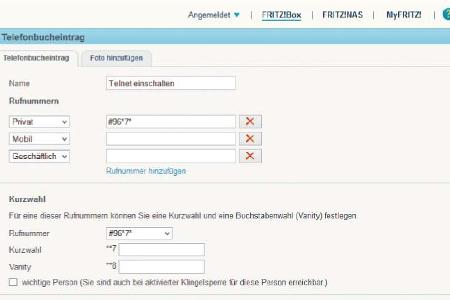 Kein Telefon an der Fritzbox: Erstellen Sie Telefonbucheinträge, um Telnet zu aktivieren und zu deaktivieren. Diese verwende...