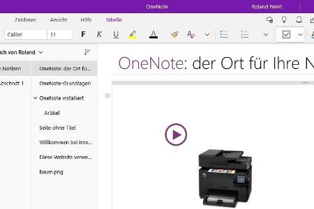 Microsofts Clouddienst OneNote ermöglicht schnelles Drag & Drop von Bildern und Texten einer Website auf einen der digitalen...