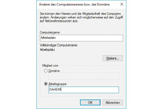 Achten Sie darauf, dass alle PCs in Ihrem Netzwerk derselben Arbeitsgruppe angehören.