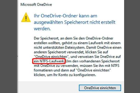 „Um den vorhandenen Speicherort mit OneDrive zu verwenden, müssen Sie ihn mit NTFS formatieren ...“: Microsofts Cloudspeiche...