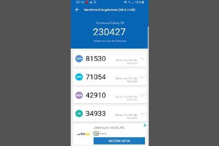 Mithilfe der im Benchmark ermittelten Punktzahl lässt sich die Leistungsfähigkeit des Smartphones in Relation zu einer Vielz...