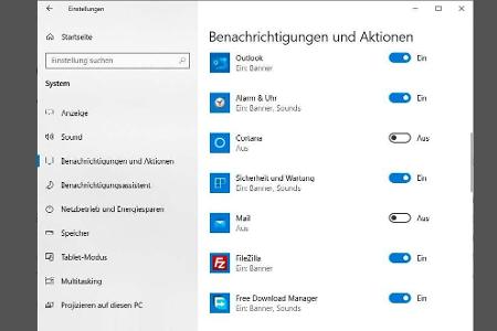 Über die Optionen der Benachrichtigungsfunktion lässt sich einstellen, welche Anwendungen Meldungen auf dem Desktop generieren.