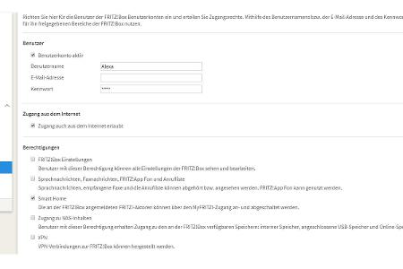 Damit die Fritzbox auf Alexa hört, muss im Router-Menü ein Benutzer für diese Funktion eingerichtet werden.