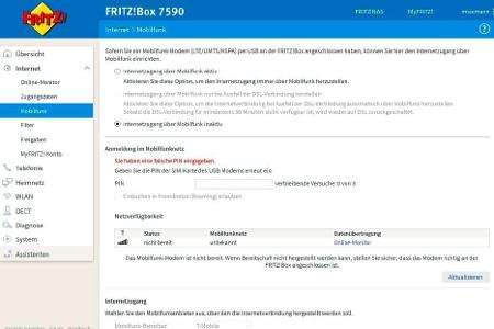 Der Menüeintrag „Internet –› Mobilfunk“ wird im Fritzbox-Menü erst angezeigt, wenn erstmalig ein USB-Mobilfunk-Stick mit dem...