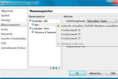 Auf der Festplatte gespeicherte ISO-Images von CDs oder DVDs lassen sich unter „Massenspeicher“ als Installationsquellen ein...