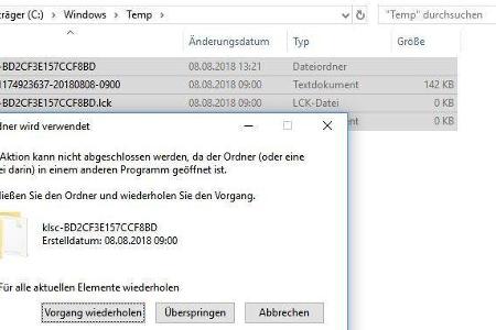 Im Temp-Ordner lassen sich manche Dateien nicht gleich löschen - dann einfach später noch mal versuchen