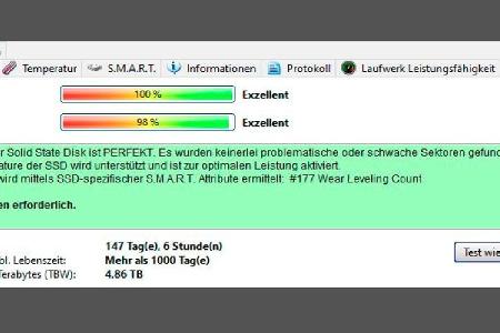 Hard Disk Setinel zeigt alle wichtigen SSD-Informationen im zeitlichen Verlauf an und gibt es eine Einschätzung der erwartba...