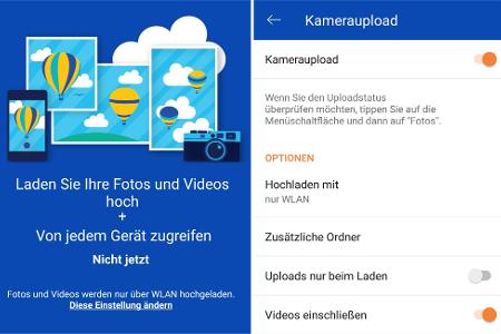 Einen automatischen Kameraupload am Smartphone bieten die meisten Cloud-Apps. Die Abbildung zeigt Installation und Einrichtu...