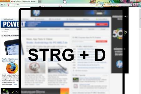Mit Strg+D fügen Sie den aktuellen Tab als Lesezeichen hinzu. Mit Strg+Shift+D legen Sie für alle geöffneten Tabs einen Lese...