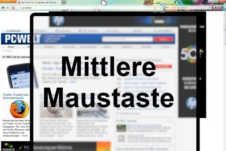 Klicken Sie einen Link mit der mittleren Maustaste an, öffnet sich die Seite in einem neuen Tab. Das funktioniert auch in de...
