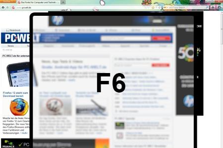 Mit F6 springt der Cursor in die Adresszeile und markiert dort die gesamte URL. Sobald Sie zu tippen anfangen, überschreiben...