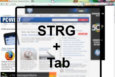 Mit Strg+Tab springen Sie zwischen Firefox-Tabs. Mit Strg+3 beispielsweise gelangen Sie zum dritten geöffneten Tab.
