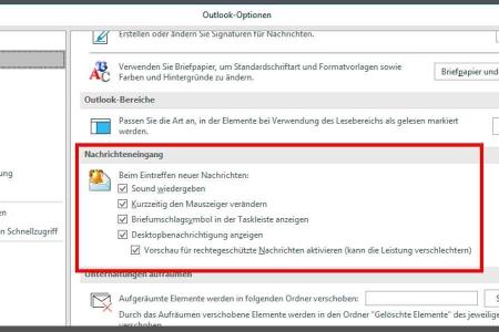 Outlook bringt eigene Verwaltungsinstrumente für seine Benachrichtigungen mit.