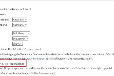 Die Fritzbox kann angewiesen werden, über 2,4 GHz die schnelleren 40-MHz-Kanäle zu verwenden.
