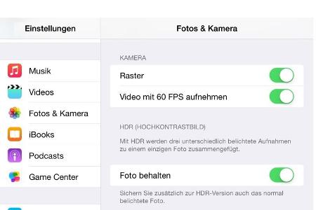 In den Einstellungen kann man beim iPhone 6 (Plus) für Videos von 30 FPS auf 60 FPS umstellen.
