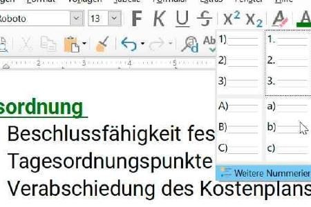 LibreOffice bietet unterschiedliche Nummerierungsoptionen.