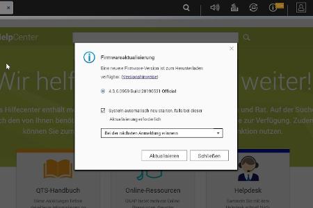 Der Hinweis im Dashboard informiert Sie über ein vorliegendes Update.