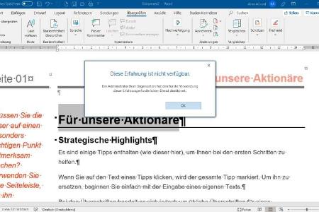 Wenn Sie über die Gruppenrichtlinien für Office die „verbundenen Erfahrungen“ deaktivieren, funktioniert der Übersetzer in W...