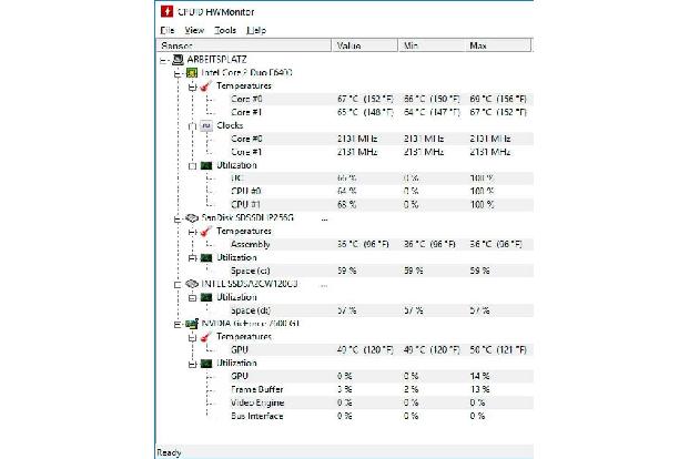 Die Freeware Cpuid Hwmonitor zeigt die aktuellen Temperaturen von CPU, Massenspeichern und Grafikchip.
