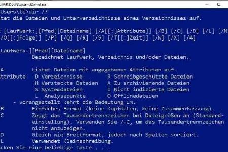 Die Eingabeaufforderung hält für die meisten Befehle und auch für externe Tools eine kurze Hilfe bereit.