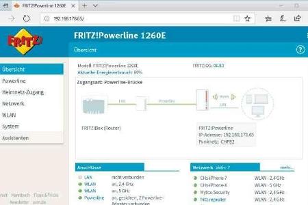 Weboberfläche des Powerline-Adapters