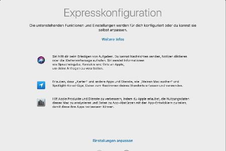 Im Fenster „Expresskonfiguration“ ist es empfehlenswert, die Einstellungen anzupassen.