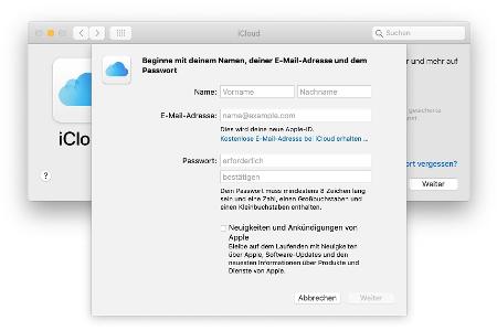 Eine neue Apple-ID kann man auch in der Systemeinstellung „iCloud“ anlegen.