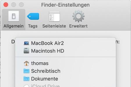 Welcher Ordner in einem neuen Finder-Fenster angezeigt wird, legt man in den Vorgaben des Finders fest.